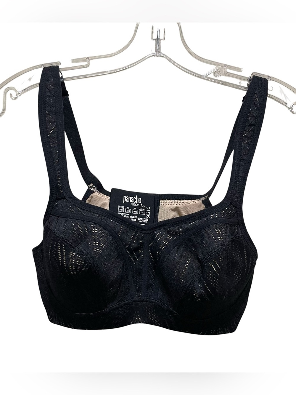 Panache Sport High Impact Sports Bra Black Women’s Size 34C Adjustable Straps